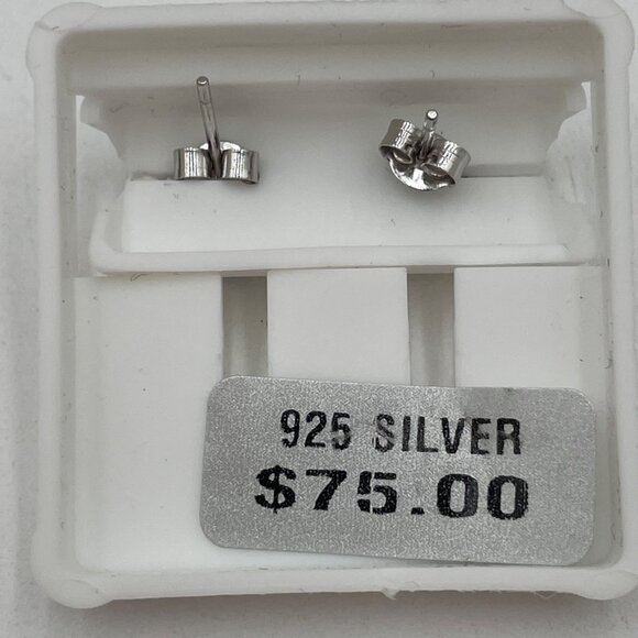 Evil Eye Round Earrings 925 Sterling Silver Blue & Clear CZ Studs Protective Des - Picture 2 of 2